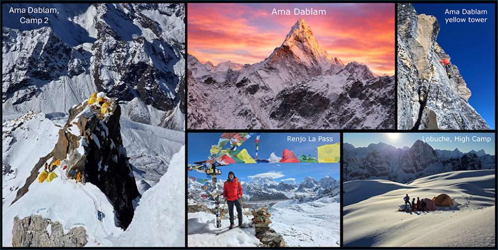Photo collage from Dag Lund’s Himalayan expedition to climb Lobuche and Ama Dablam