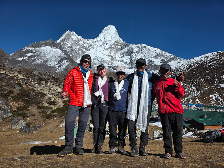 Dag Lund and his daughter Iselin with their Nepali guides after climbing Ama Dablam.