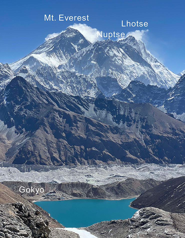 View from Renjo La Pass showing Mount Everest, Lhotse and Nuptse in the Himalayas