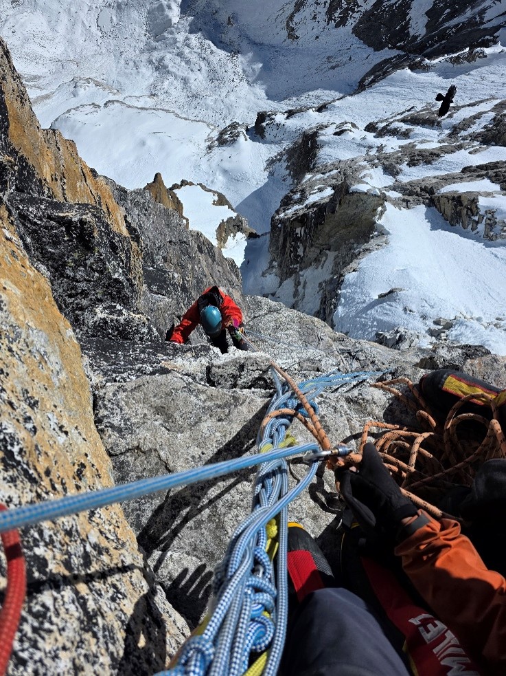 Iselin R. Lund climbing toward Camp 2 on Ama Dablam in challenging high-altitude conditions.