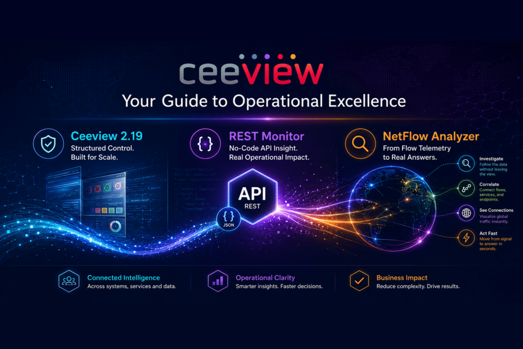 Ceeview May 2026 Newsletter Banner featuring 2.19 Release, REST Monitor, and NetFlow Analyzer